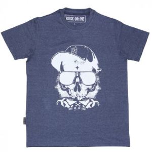 Camiseta Rock or die skull crew azul hombre 