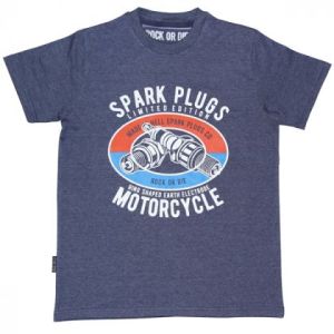 Camiseta Rock or die spark plugs azul hombre 